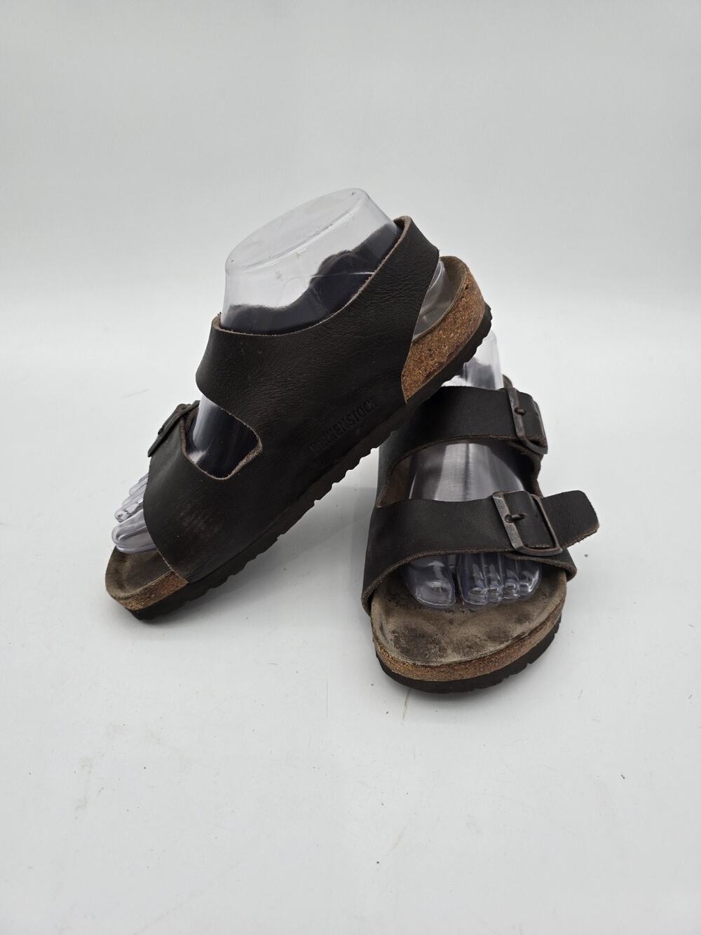 Birkenstock Womens 37 7 Regular Brown Leather Milano Slingback Slip On Sandals
